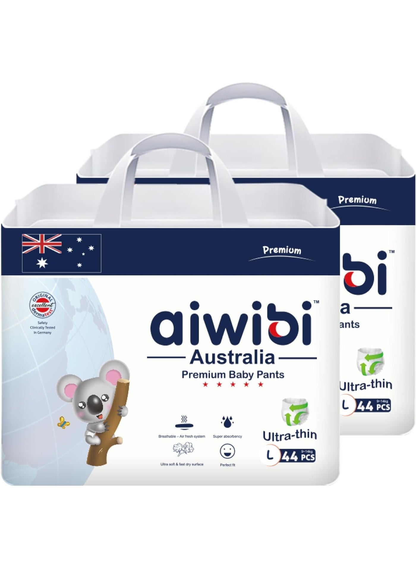 aiwibi Royal Care Ultra-Thin Baby Pants, Super Soft, High Absorption, 360° Fit (Large, Pack of 2)